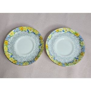 Vintage Crown Staffordshire Bone China Set Of 2 Saucer 'Floral Pansy' England